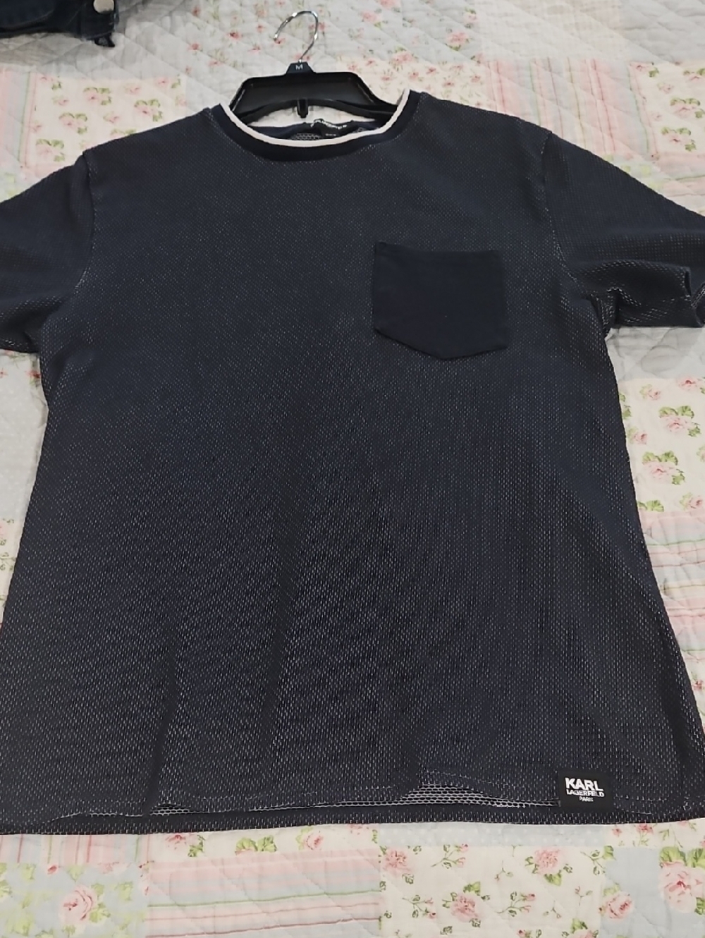 Karl Lagerfeld Men's Navy Short-Sleeve Pocket Crew Tee